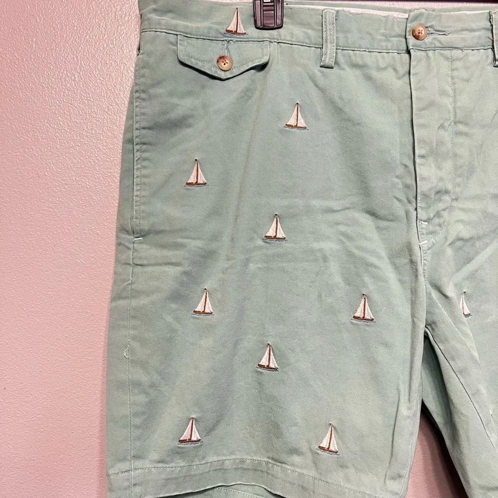 Ralph Lauren VTG Light Green Sailboat Embroidered Yacht Men's Shorts Sz 42